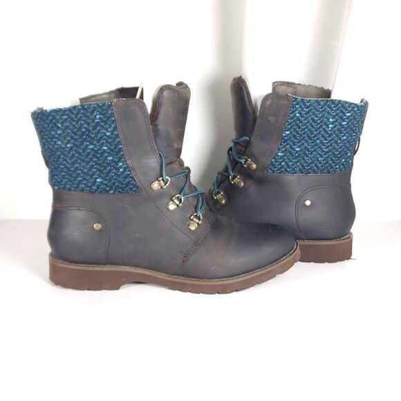 The North Face Women's Ballard US8 Brown Blue Oiled Leather Knit Lace Up Boots - Picture 8 of 16